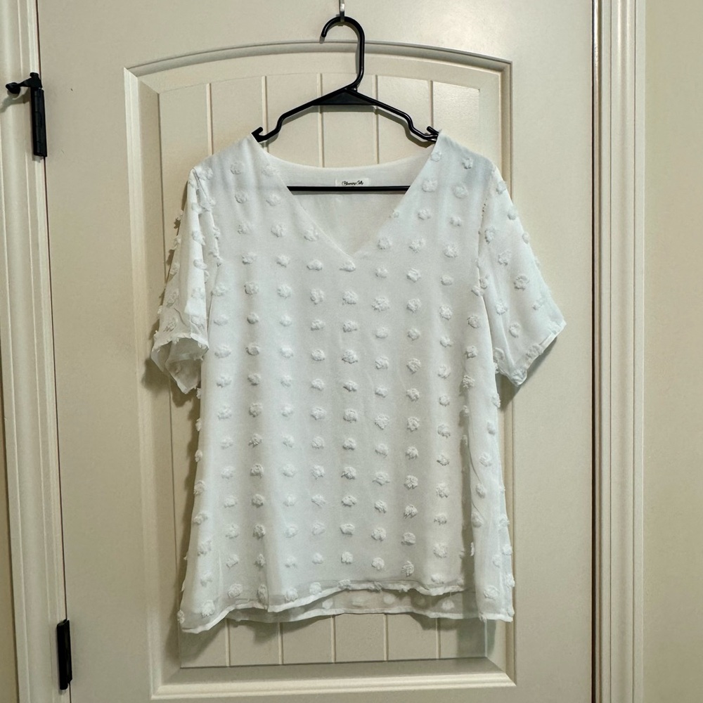 White Textured Short Sleeve Blouse